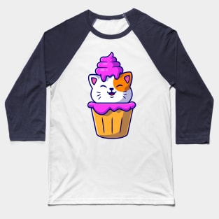 Cute Cat Cupcake Cartoon Baseball T-Shirt